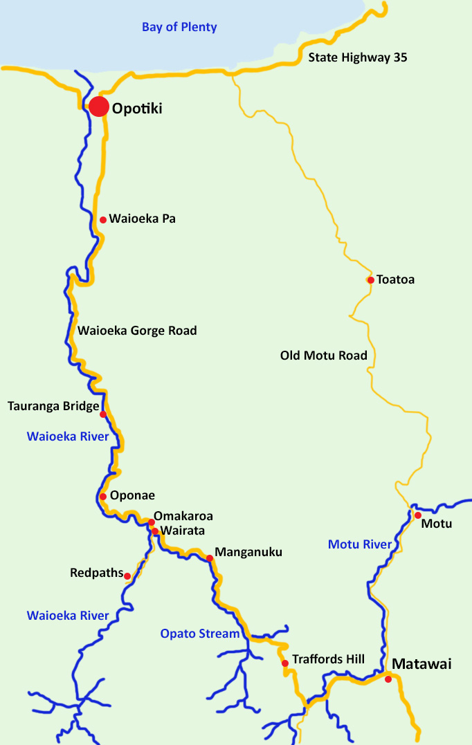 Map showing the Waioeka Gorge Road